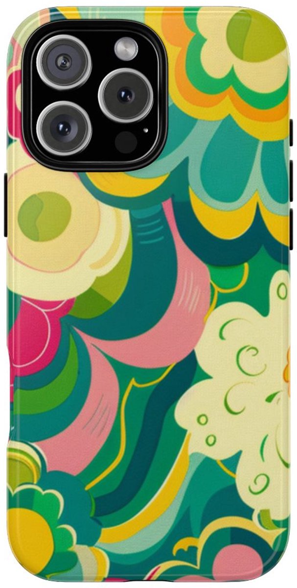 Vrolijk Bloemenpatroon uit de Jaren 70 – Telefoonhoesje Geschikt voor iPhone 16 Pro Max