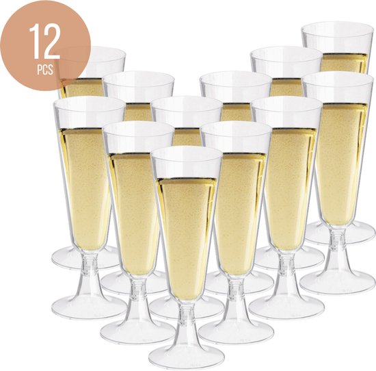 Verres à Champagne OTIX - Plastique - 12 pièces - Réutilisables - 150ml - Transparent - Plastique