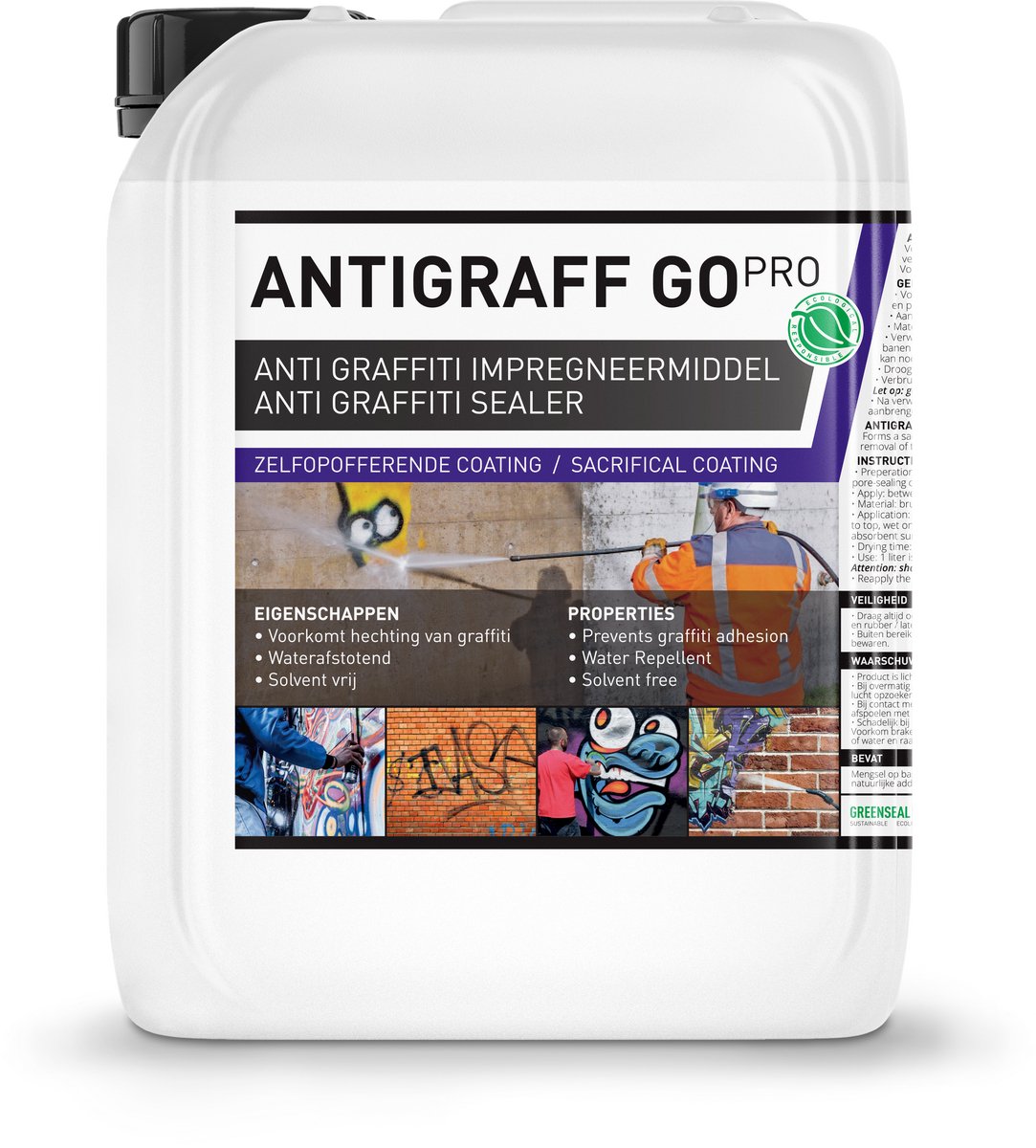Gevel impregneermiddel mét Anti Graffiti Coating - Transparant - Buitenmuur impregneren met AntiGraff Go Pro 5L (30m2) - Semi permanente Nano Coating voor minerale ondergronden