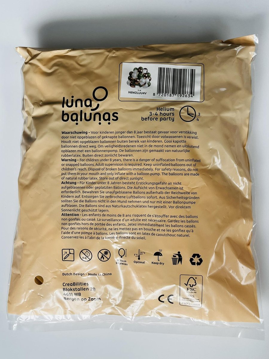 Luna Balunas 50 Stuks Latex Olijfgroen & Gouden Ballonnen Set met Lint - Champagne Wit - Eco friendly FSC — afbeelding 5