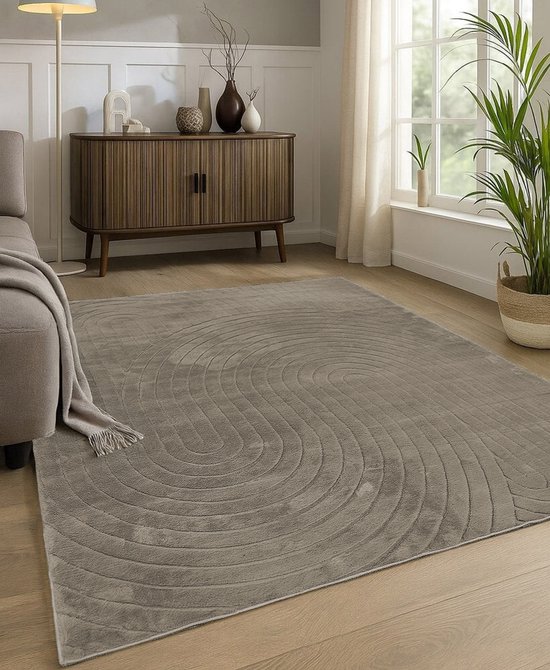 Flycarpets Japandi vloerkleed - Mystic Grooves Taupe - Laagpolig Tapijt - 160x230 cm