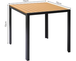 Tuintafel – Buiten tafel – Bistro tafel – Balkon tafel – Terras tafel – Hout-polymeer composiet blad – Zwart aluminium frame 75x75x72 cm