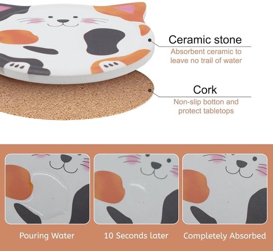 RYLABLUE Jeu De 4 Dessous De Verre En Marbre Pour Les Boissons Absorbant Pierre C Ramique Tapis Tasse Avec Base Li Ge La Maison Cuisine Salle Caf Table