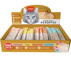 Wanpy Likbare Snacks 4 smaken - Kattensnacks - Voordeeldoos 100 Stuks - Kattensnoepjes