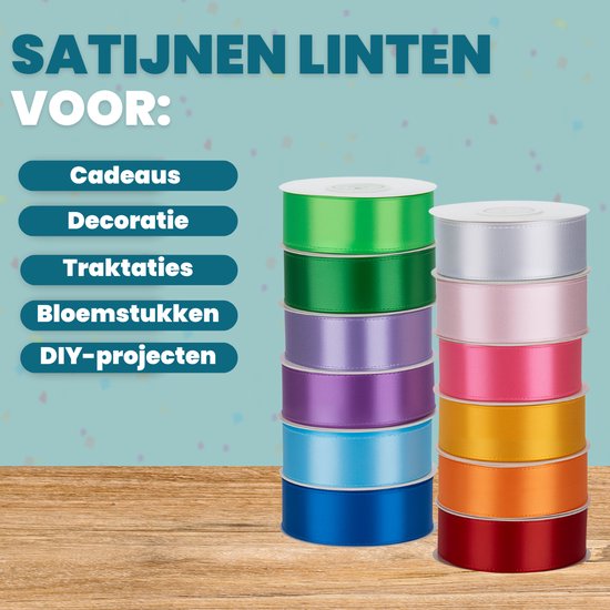 Set de rubans de satin Festio - Extra large - Rubans 12 couleurs - Ruban cadeau - Ruban - Ruban décoratif - Ruban