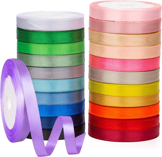 Feestio Satijn Lint Set - 22 Kleuren Linten – 1 cm Breed- Cadeaulint - Ribbon - Sierlint – Lintje - inpaklint