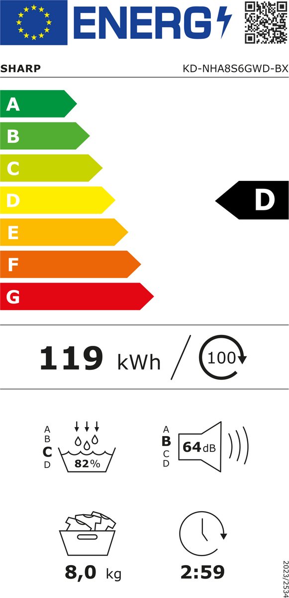 Sharp KDNHA8S6GWDBX - warmtepomp droger thumbnail 2