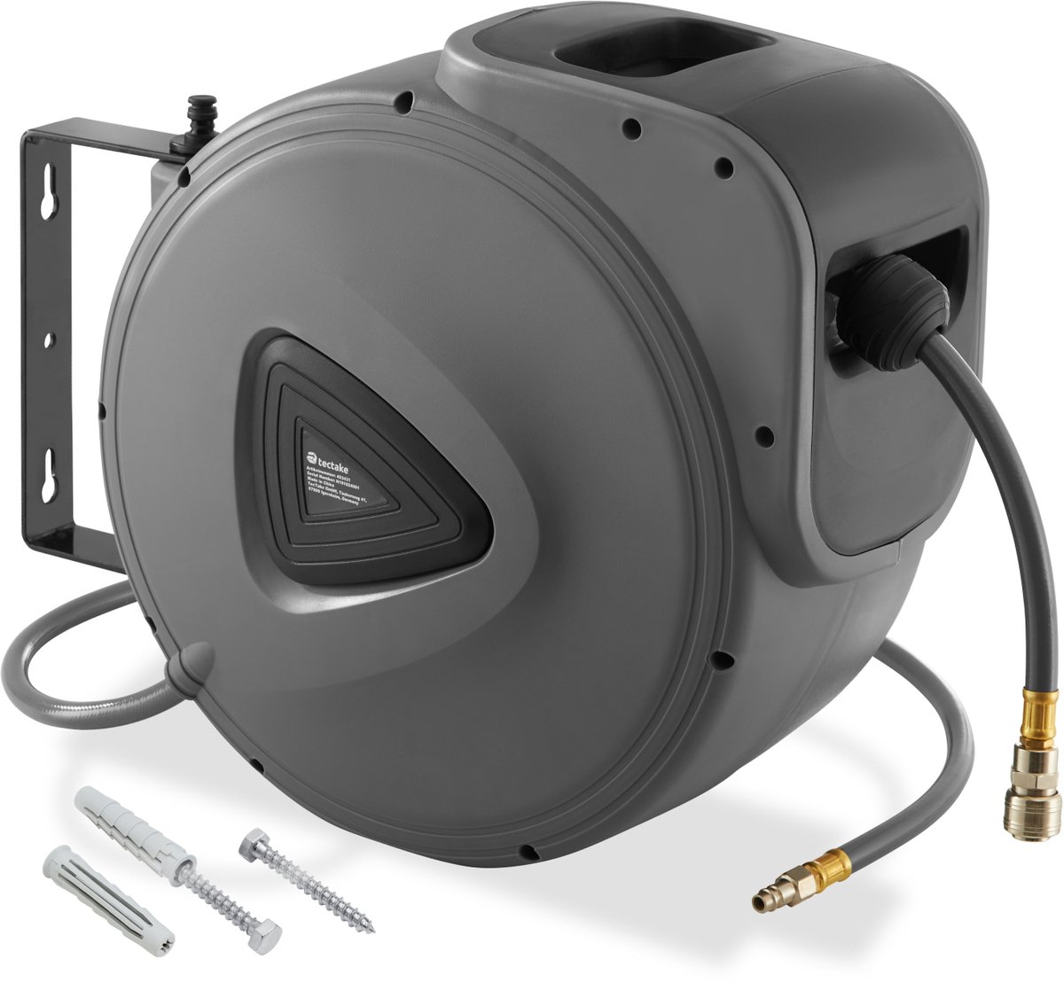 tectake® Persluchtslanghaspel met ¼ inch snelkoppeling - Automatische haspel met slangstop - Wandhouder - Automatische slanghaspel - Verschillende lengtes - 30 m