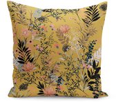 Sierkussen en velours - 45x45 - Fleurs sur fond jaune - Coussin intérieur inclus - Imprimé recto verso
