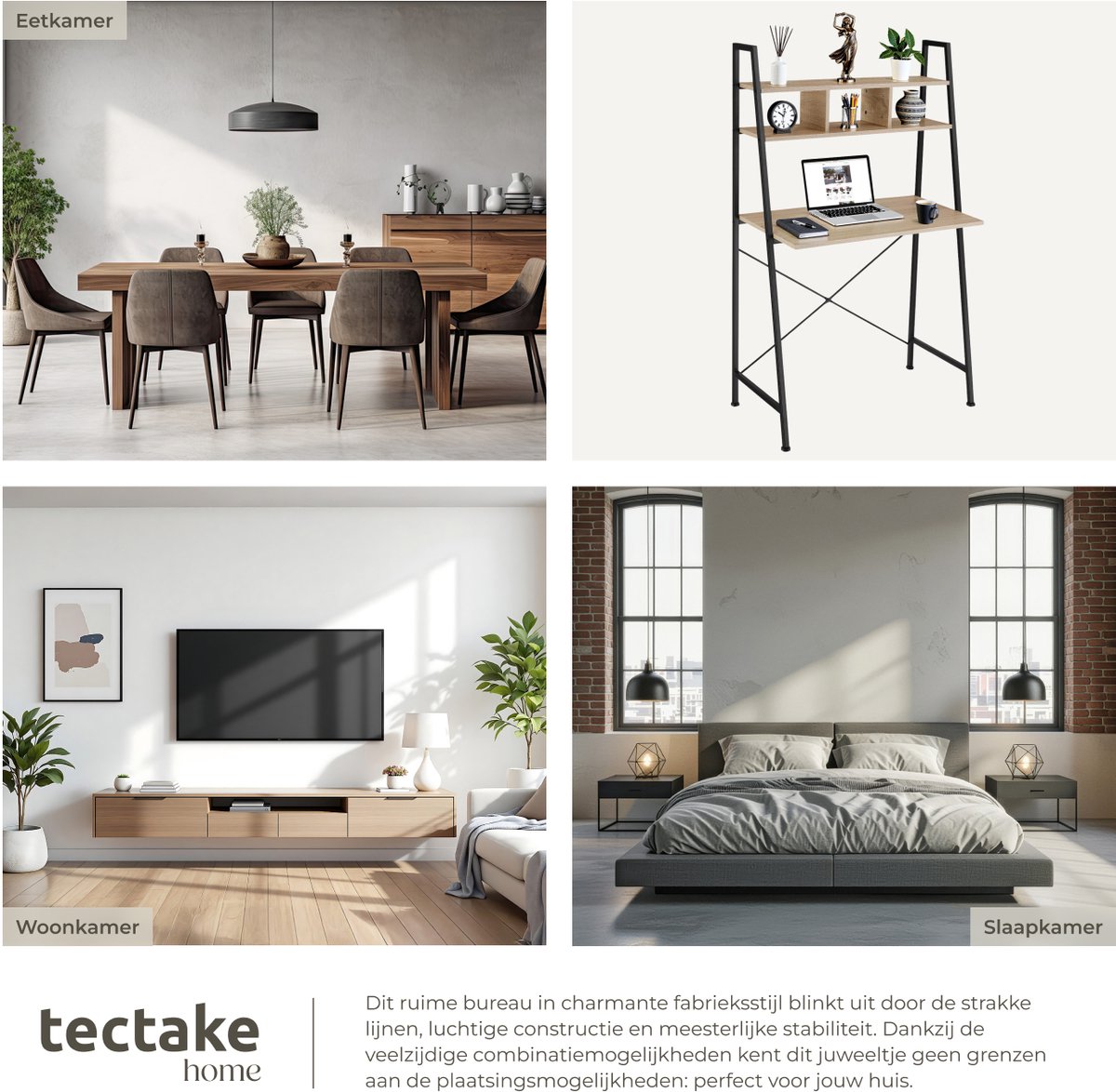 Tectake tectake Bureau met Planken - afbeelding 3