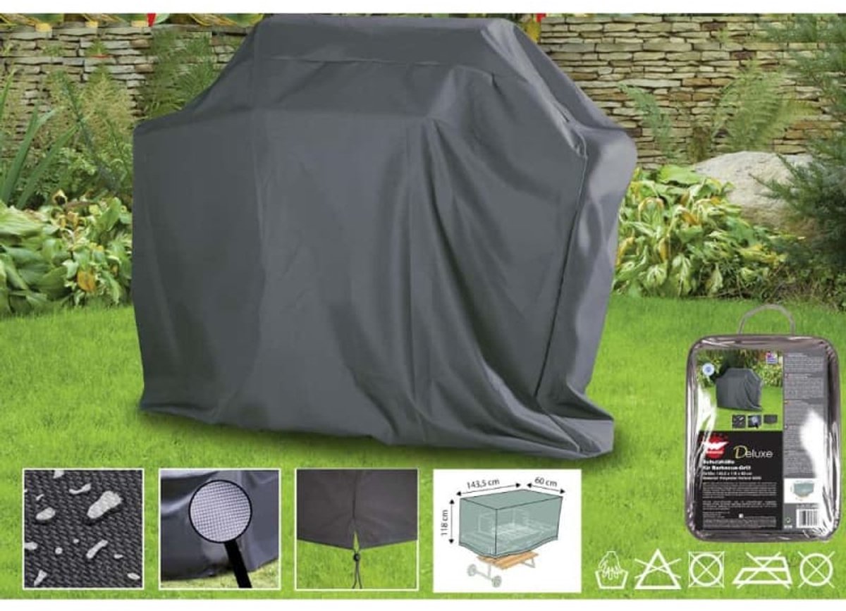 Boni-Shop® Beschermhoes Deluxe BBQ-Grill, ca.143, 5x118x60 Zwart