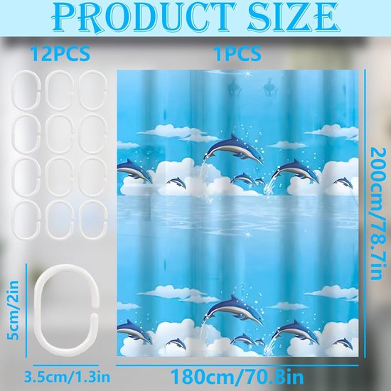 Rideau de douche - Anti-moisissure - Polyester lavable - Imperméable - Convient pour salle de bain et baignoire - 180 x 200 cm - Blauw