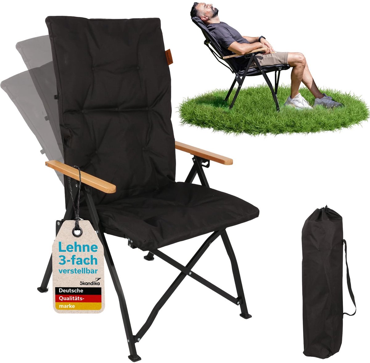 Skandika Campingstoel Nojata - Inklapbare hoge rugleuning, rugleuning 3-voudig verstelbaar, zithoogte 43 cm, lichtgewicht 5,2 kg, belastbaar tot 120 kg - Opvouwbare stoel voor camping, tuin, festival, balkon
