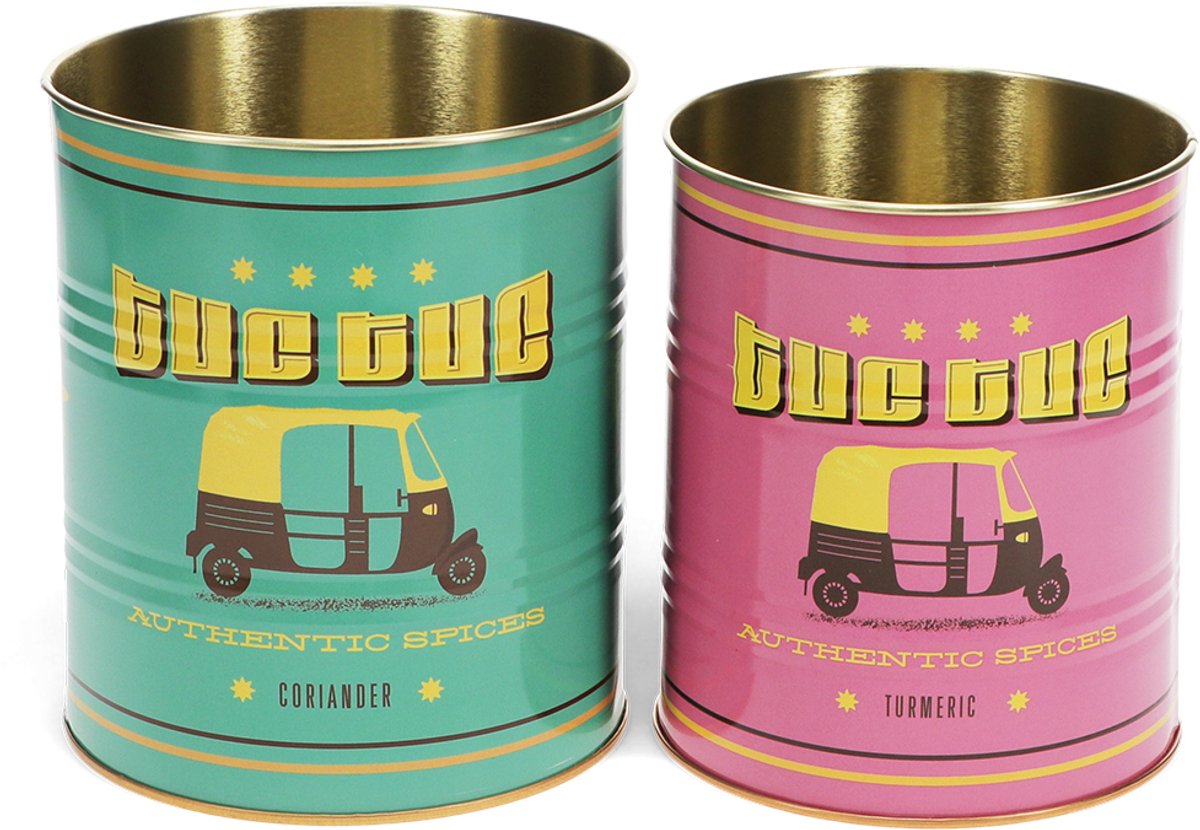 Rex London Retro Storage Tins - Bewaarblikken Medium - Tuktuk - Groen/Roze