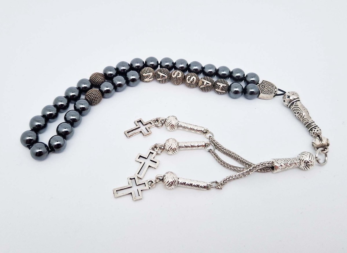 Handgemaakte naam tasbih 33 Kralen Natuursteen “Hematiet” - met metaal tassel- Met je naam of de naam van uw geliefde- 8 mm diameter van de korrel