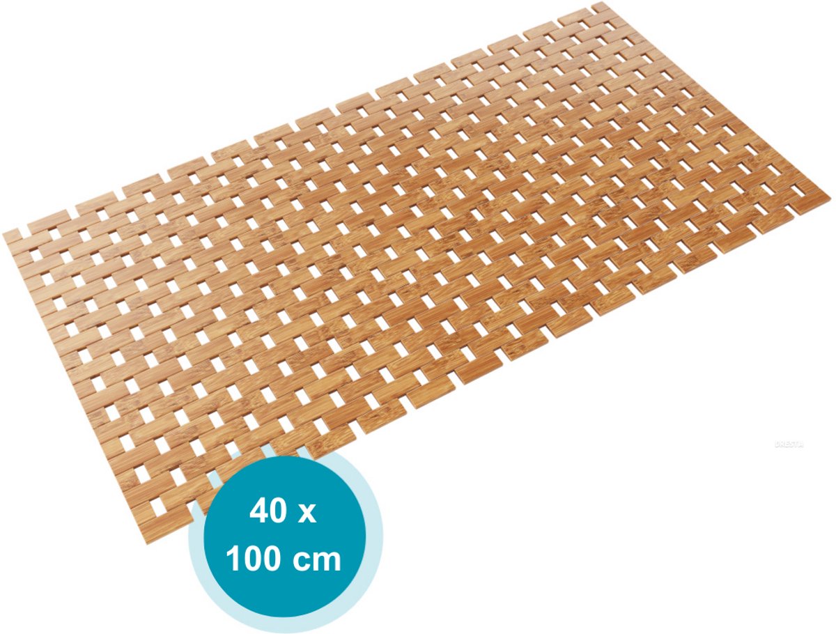 DRESTA Badmat Mira 40X100CM – Douchemat – Badmat antislip – Badmatten – Bamboe Badmat – Natuurlijk Bruin