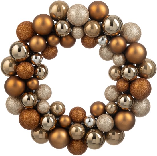 J-Line Couronne Boules De Noël Plastique Marron