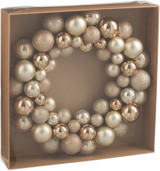 J-Line Couronne Boules De Noël Plastique Beige/Écru