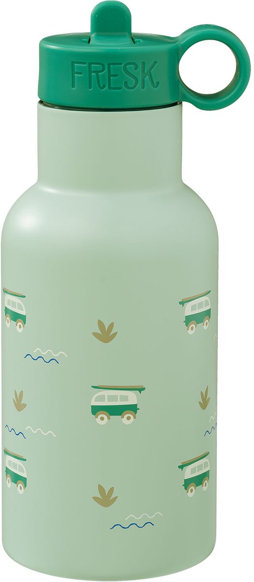 Fresk Thermosfles - 350 ml - RVS Waterfles - Lekvrije Drinkfles voor Kinderen - Koude en Warme Dranken - BPA-vrij - Onbreekbaar - 2 Doppen - Thermosbeker - Drinkbeker Jongens - Mintgroen - Surf Boy