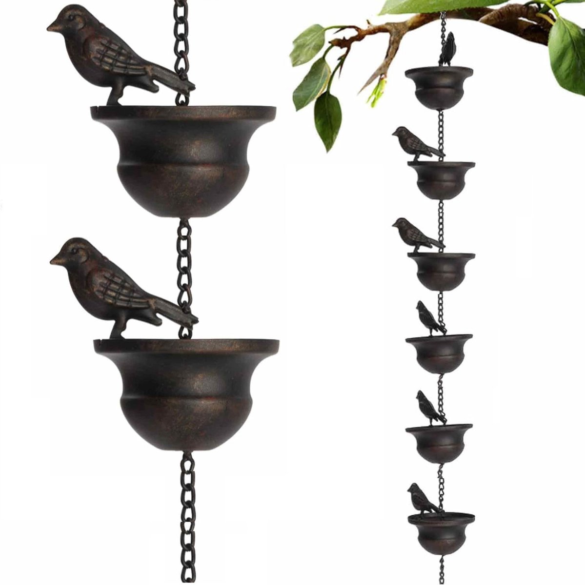 Regenketting in Vogelvorm - Hangende Regenwateropvanger voor Buitengebruik - Decoratief Tuinaccessoire - Circa 110 cm Lang - Geschikt voor Dakgoten - Bronskleurig Ontwerp - Waterafvoer met Visueel Aantrekkelijk Effect