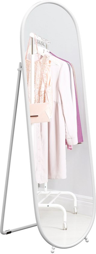 HOMCOM - Miroir sur pied - cadre en acier inoxydable - ovale - film anti-éclats