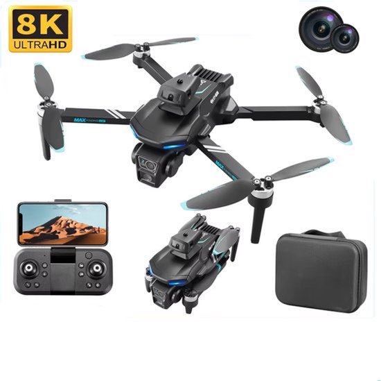 8K Drone met Camera - Borstelloze Motoren - FPV-Transmissie Drone voor Beginners met 2 Camera's Quadcopter - Inclusief 2 Batterijen - Drone Met Camera