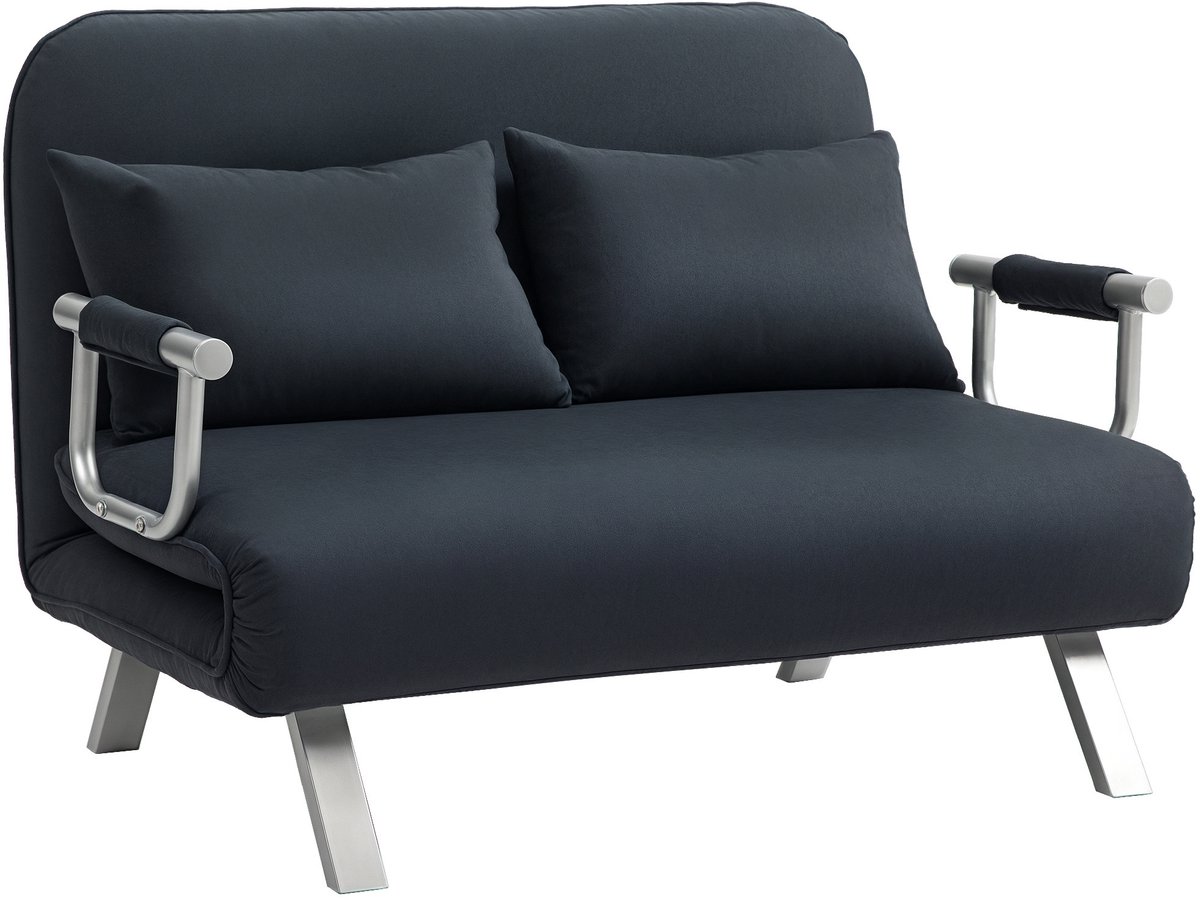 Homcom Slaapbank 2-zits met Verstelbare Rugleuning en Kussens - Bedbank - Logeerbank - Fluweellook - Zwart