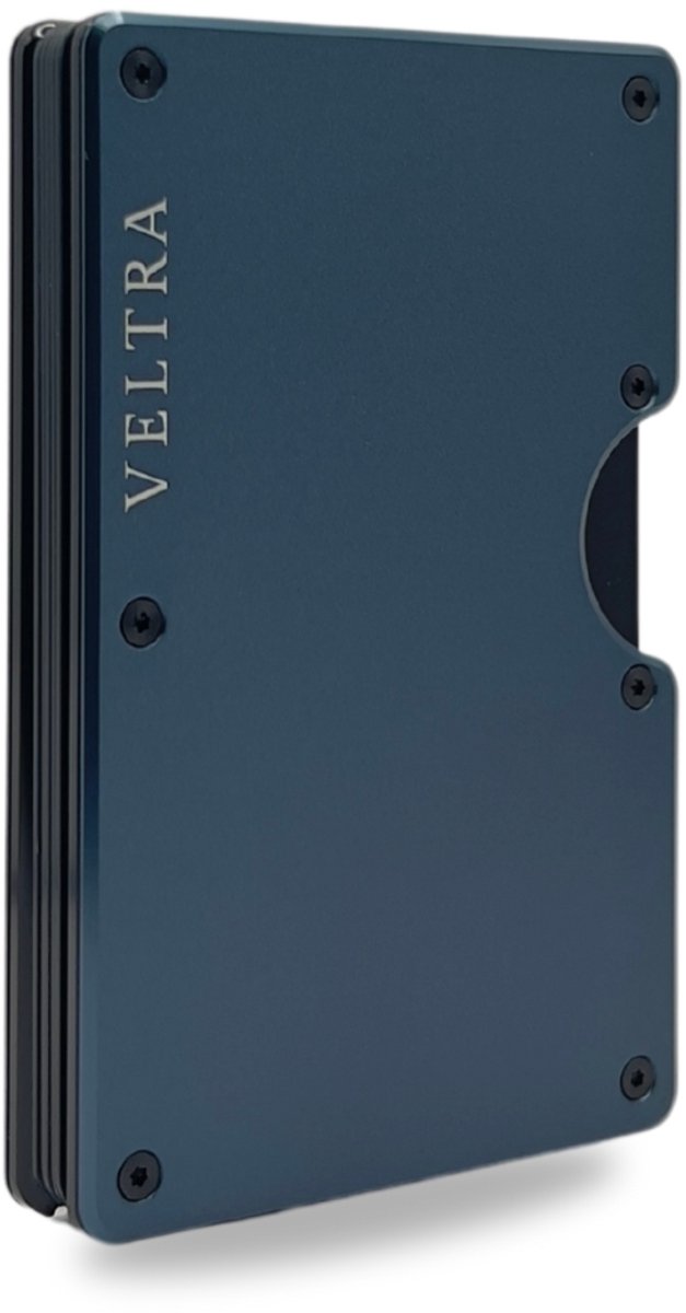 Veltra Wallet | Aluminium Pasjeshouder met RFID-bescherming – Moneyclip – 15 Pasjes – Verend Mechanisme – Mannen & Vrouwen - Antracietblauw