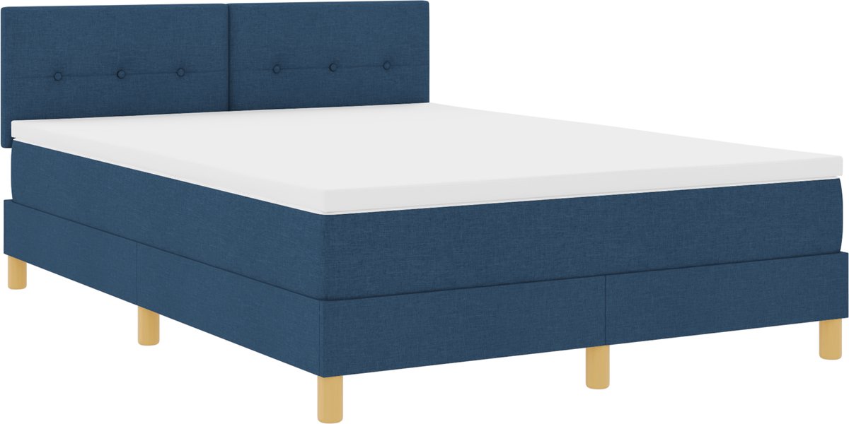 vidaXL - LED - Box - Spring - Bed - met - hoofdeinde - Blauw - 160 - x - 200 - cm - Stof