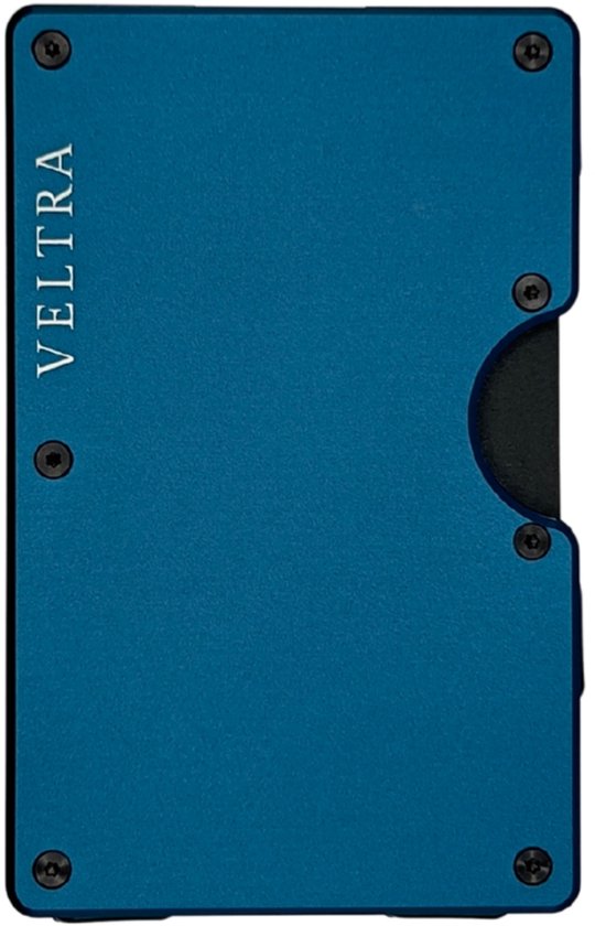 Portefeuille Veltra - Porte-cartes - Minimaliste - Homme et femme - Protection RFID - Aluminium - Jusqu'à 15 cartes - Mécanisme à ressort - Pince à billets - Billets - Bleu marine
