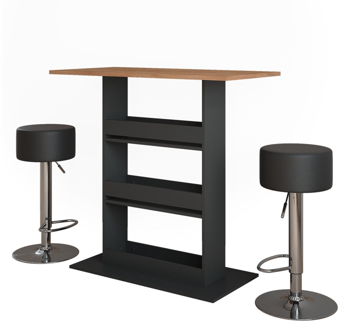 Vicco Repose Bartafelset – 110 x 55 cm met 2 barkrukken Eik goud/antraciet Goudkleurig Eiken/Antraciet