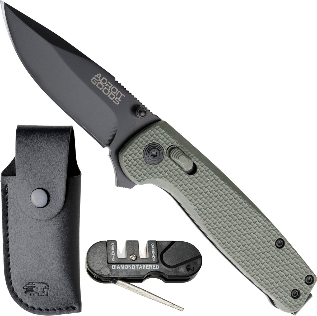 AdroitGoods Survival Zakmes Outdoor - G10 Handvat & D2 Staal - Olijfgroen