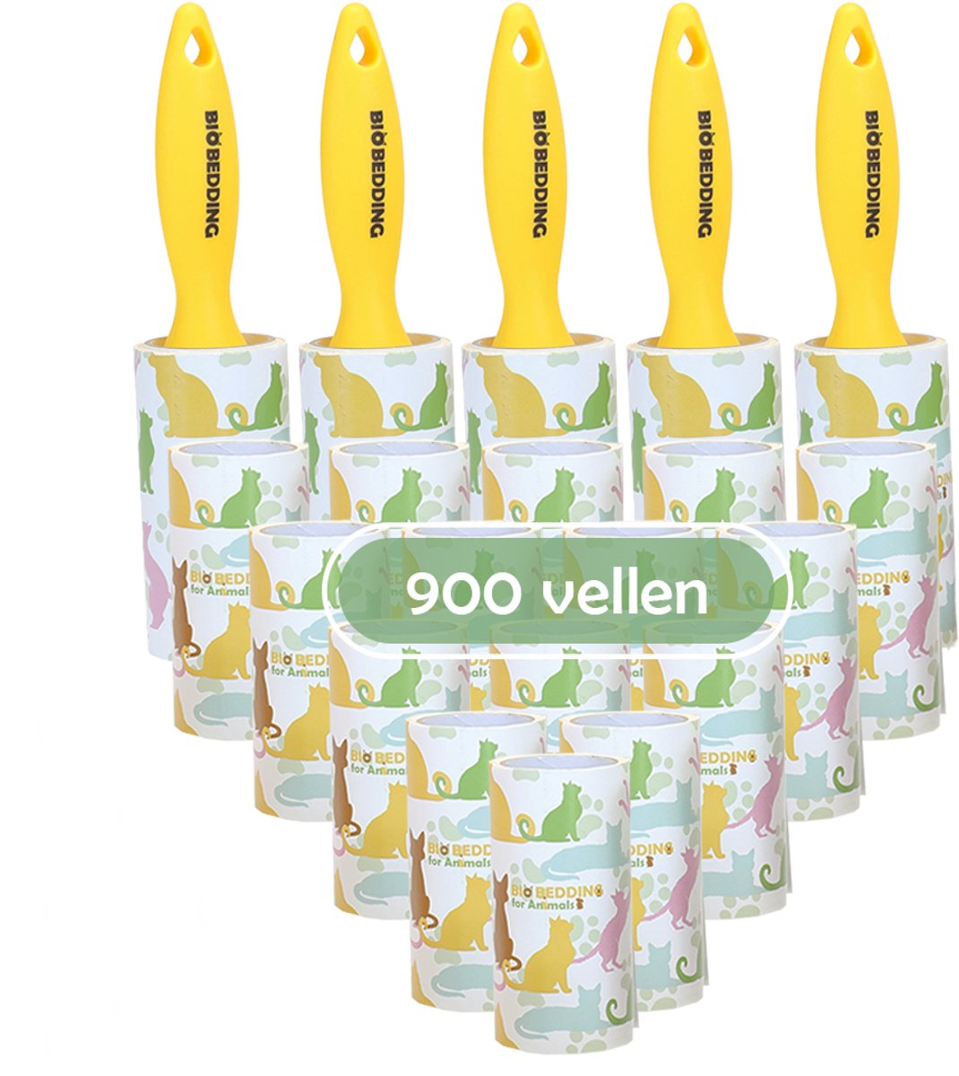 Kleefroller Geel – 900 Vellen | Pluizenroller – Kattenhaar Verwijderaar – Lintroller – Plakroller – Haarroller – Dierenhaar – Voor Hondenharen, Stof en Pluisjes – Kleding Meubels Auto