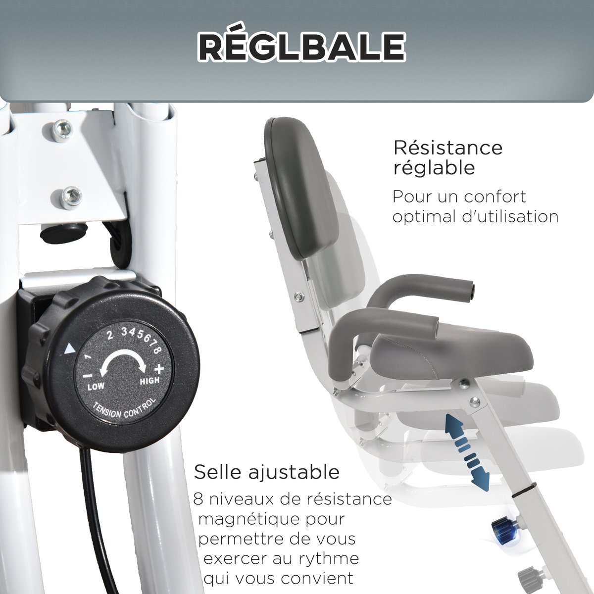 HOMCOM-Magnetische hometrainer-staal-113x57x120cm-grijs - afbeelding 3