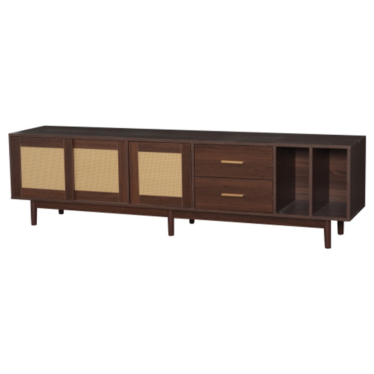 Opbergkast 190 x 40 x 52 cm, tv-kast met lades, tv-kast van bruin rotan, 6 steunpoten, opb