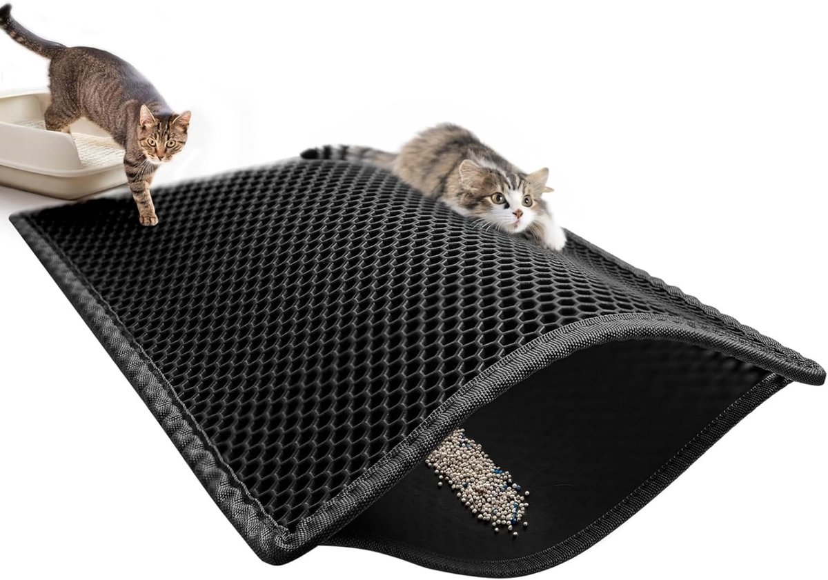 Kattenbakmat - 55*75cm - XXL - EVA-materiaal - dubbele laag honingraatontwerp met grote gaten - kattenbakmat - zacht en huidvriendelijk - wasbaar - kattentoiletmat - kattenbakmat - spatmat voor kattenbakvulling