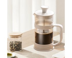 CHIWIN French Press Cafetière - Koffiemaker 1000ml - met 3-Lagen Filter - Dikwandig Hittebestendig Glas - Multifunctioneel - Veiligheidsdesign - voor Koffie, Thee en Zelfs Melkschuim - Wit