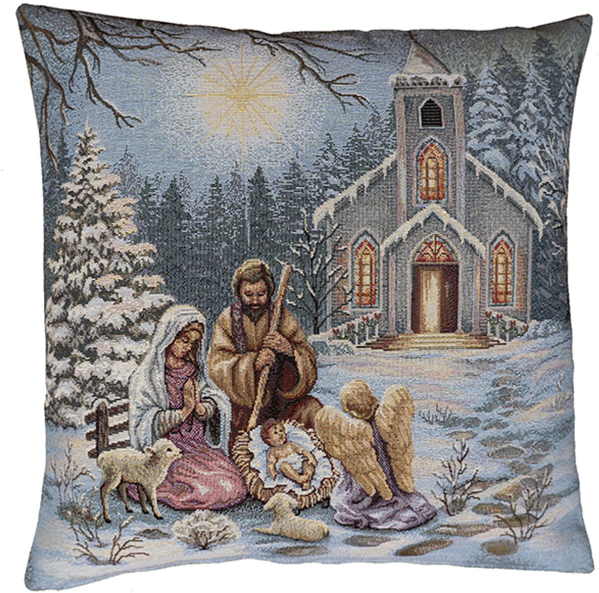 Kussenhoes - Kerst - Gobelinstof - Jozef - Maria - Jezus in kribbe - 45x45 cm