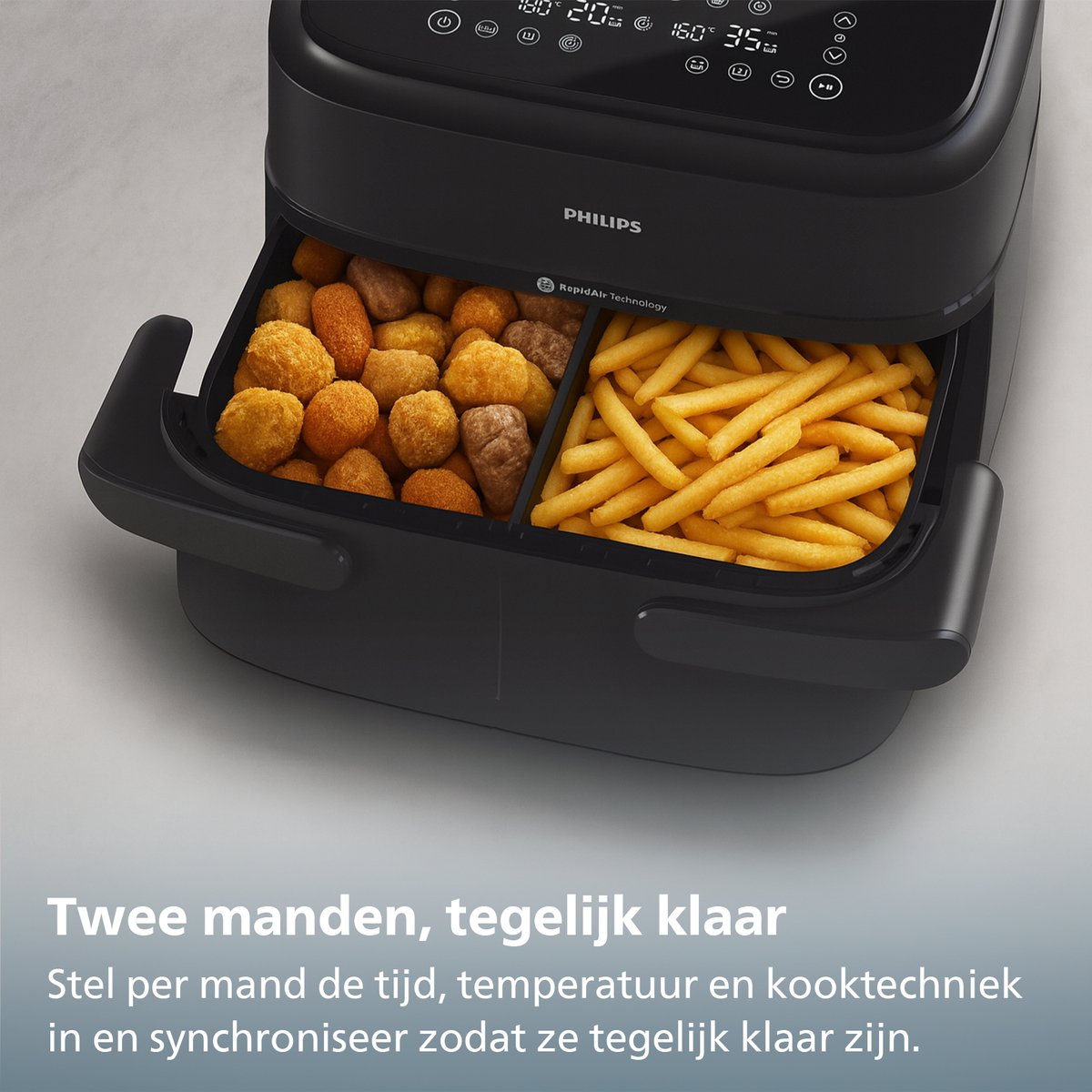 Philips 1000 Series Dual Basket Airfryer - NA150/00 - Dubbele Mand - Flexible Basket - 7.1L - Tot 5 Personen — afbeelding 7