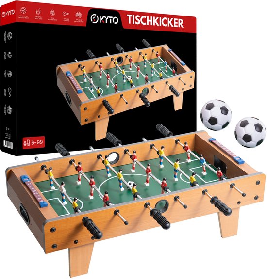 Kyto tafelvoetbal voor kinderen en volwassenen, voetbaltafel, tafelvoetbal 70x35cm, van hout, incl. 2x voetbal balletjes