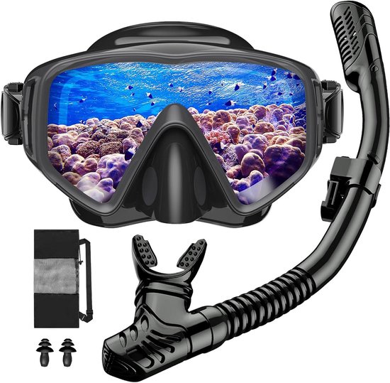 Ensemble tuba adulte - Masque de plongée avec tuba sec pour homme et femme - Masque de plongée en verre trempé anti-fuite et anti-buée pour la plongée, le snorkeling et la natation