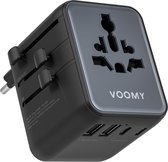 Voomy Reisstekker 200+ landen - 28W - Wereldstekker Universeel - 5 USB Poorten - Geschikt voor: Engeland (UK), Amerika (USA), Afrika, Japan, Italië, Thailand, Type G & A