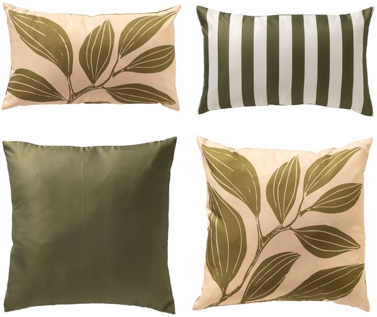 LAURENS/SUN/SIA - 4-delige set buitenkussens - kussenset inclusief binnenkussens - 45x45 en 30x50 cm - groen, beige