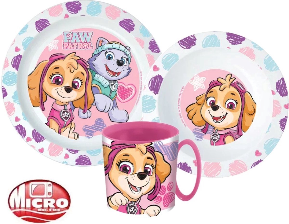 Paw Patrol Skye & Everest Ontbijtset -3 delig - Lunchset - Dinerset Bord, Bakje en Beker 350ml