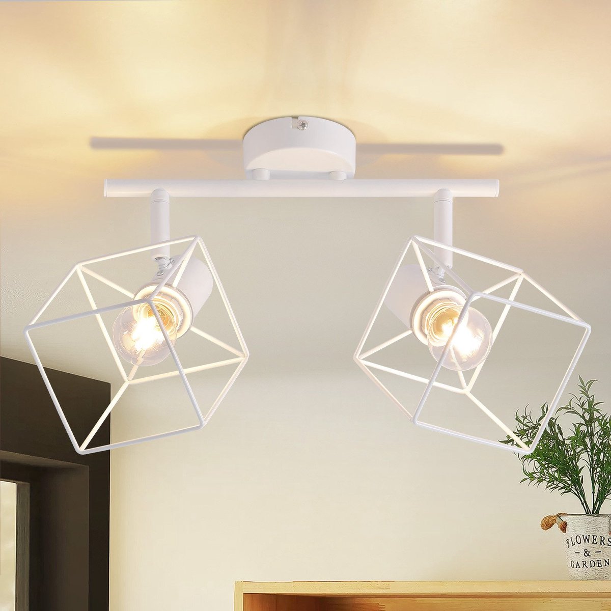 NETTLIFE Opbouwspot - 2-Lichts - E14 Fitting - Wit - Plafondspot - 350° verstelbaar - Vintage Plafondlamp - Metaal - voor Woonkamer | Slaafkamer | Hal | Gang | Keuken - Max.25W-excl. lichtbron