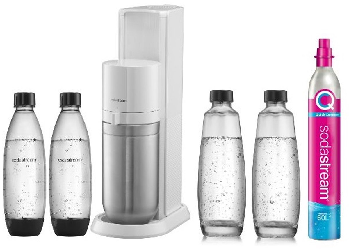 SODASTREAM DUOBICB - Witte DUO-machine Pak 4 flessen (2 DUO-karaffen + 2 Fuse LV) + 1 CQC-wisselcilinder