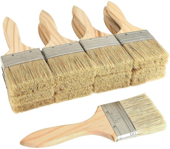 3 Delige Penseelset – Breedtes 20, 40 & 60 Mm, Nylon Haar, Aluminium + Berkenhout, Geschikt Voor Acryl, Olieverf, Aquarel En Huisverf – Comfortabele Greep & Duurzaam