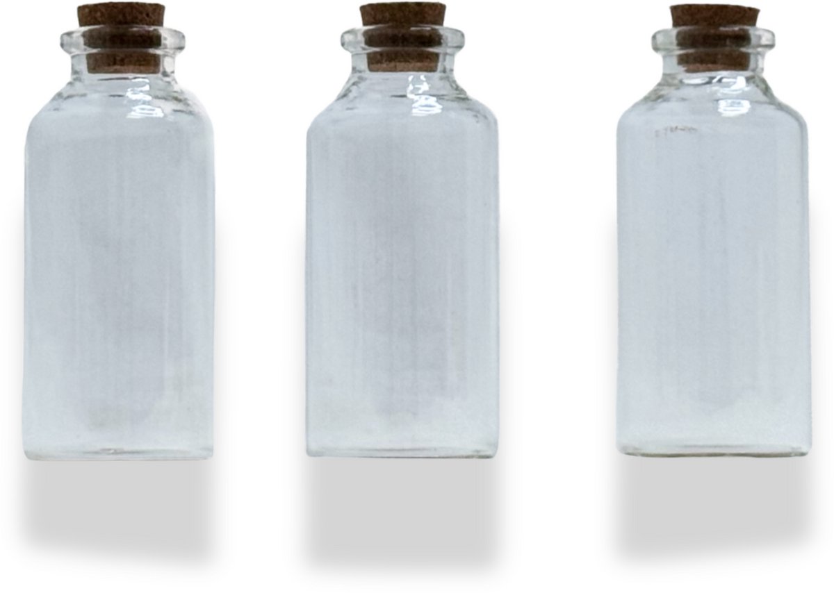 Glazen Flesjes met Kurk – 30ml – Set van 3 – Voor DIY, Kruiden, Geuren & Decoratie – 3BMT®
