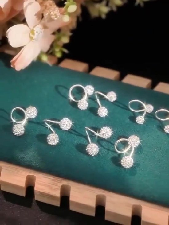 Boucles D'oreilles Double Boules En Argent Sterling - Style Pendantes Argenté - Occasion