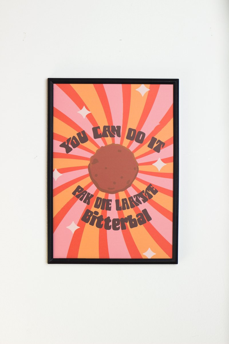 Flamingles Schilderij - You Can Do This, Pak Die Laatste Bitterbal – Schilderij 30x40 cm – Borrel - Zwarte Lijst – Grappige Tekstposter / Wanddecoratie Keuken Roze